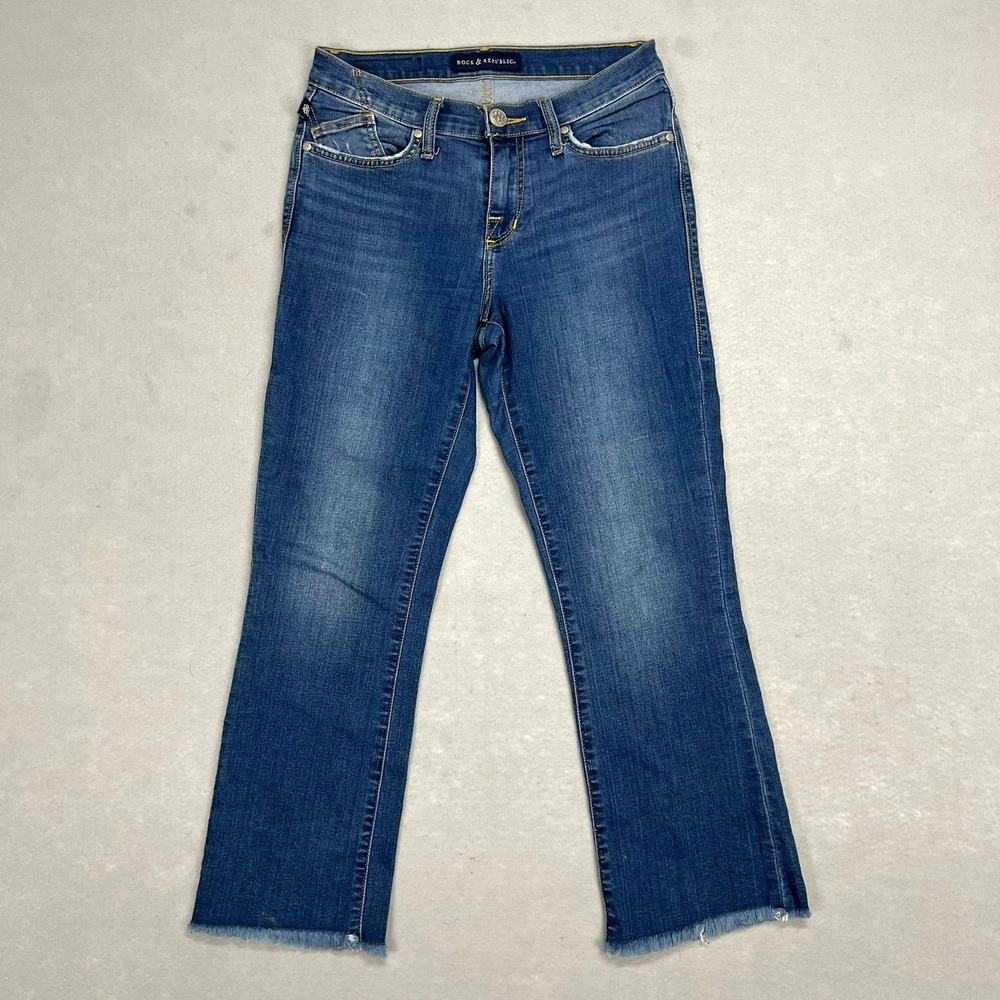 Rock Republic Kamilla Denim Jeans‎ Women's 4 Frayed Hem Boot Cut Blue Wash 28x26